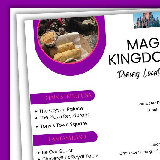 Walt Disney World Dining Info Sheets Bundle